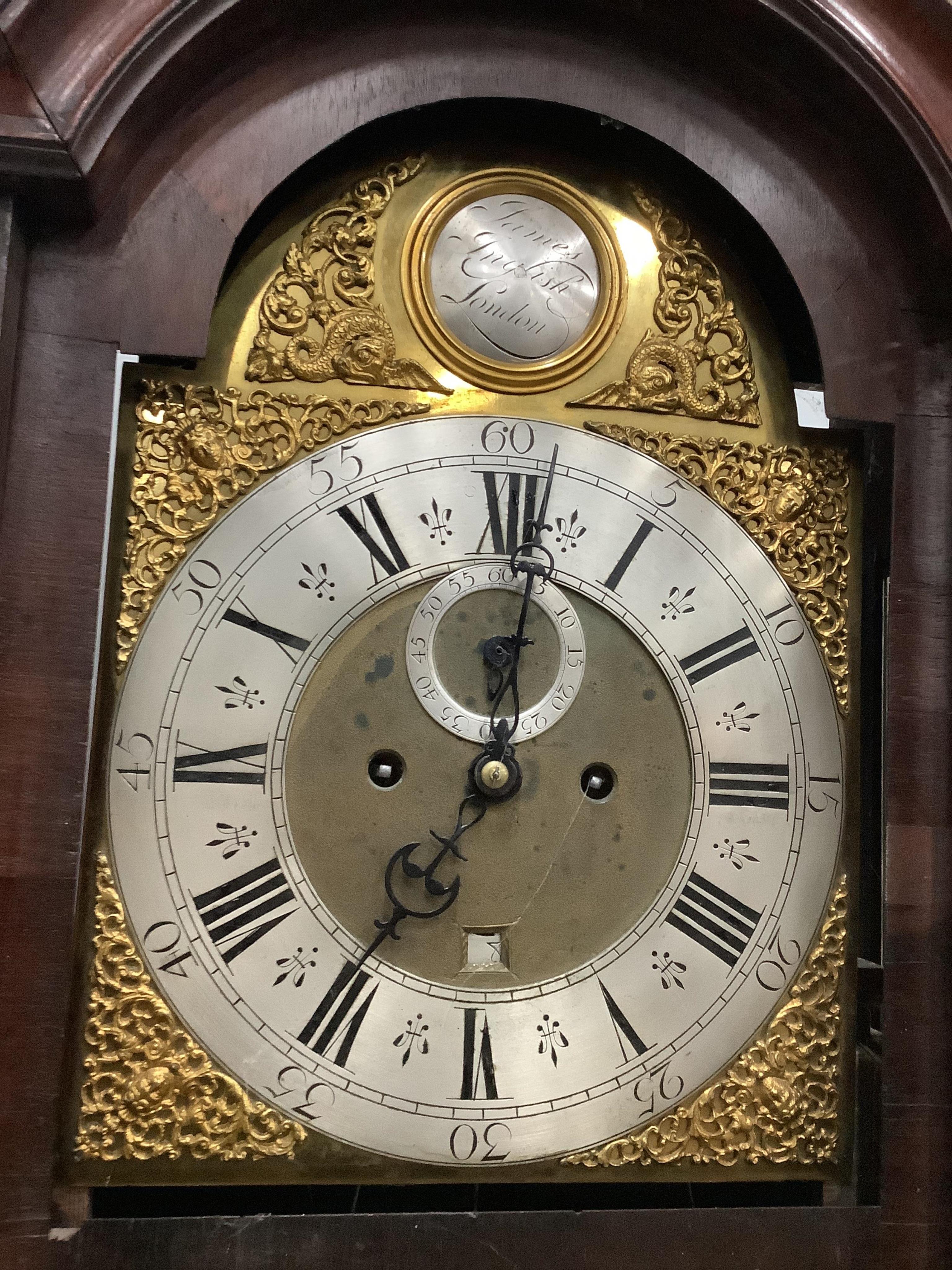 James Inglish, London, a George III mahogany eight day longcase clock, height 206cm. Condition - fair but case reduced